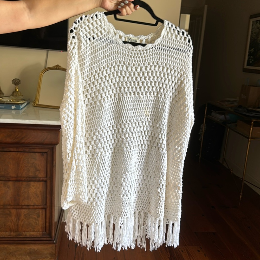 Show me your mumu white long sleeve knit bathing suit cover up